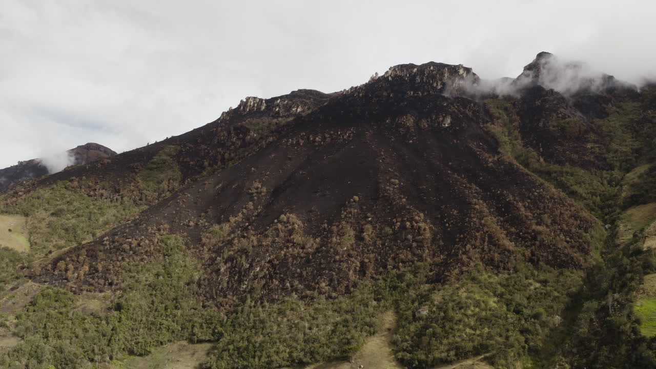 Aerial view, destruction by forest fire, El Cajas National Park, Cuenca Ecuador.