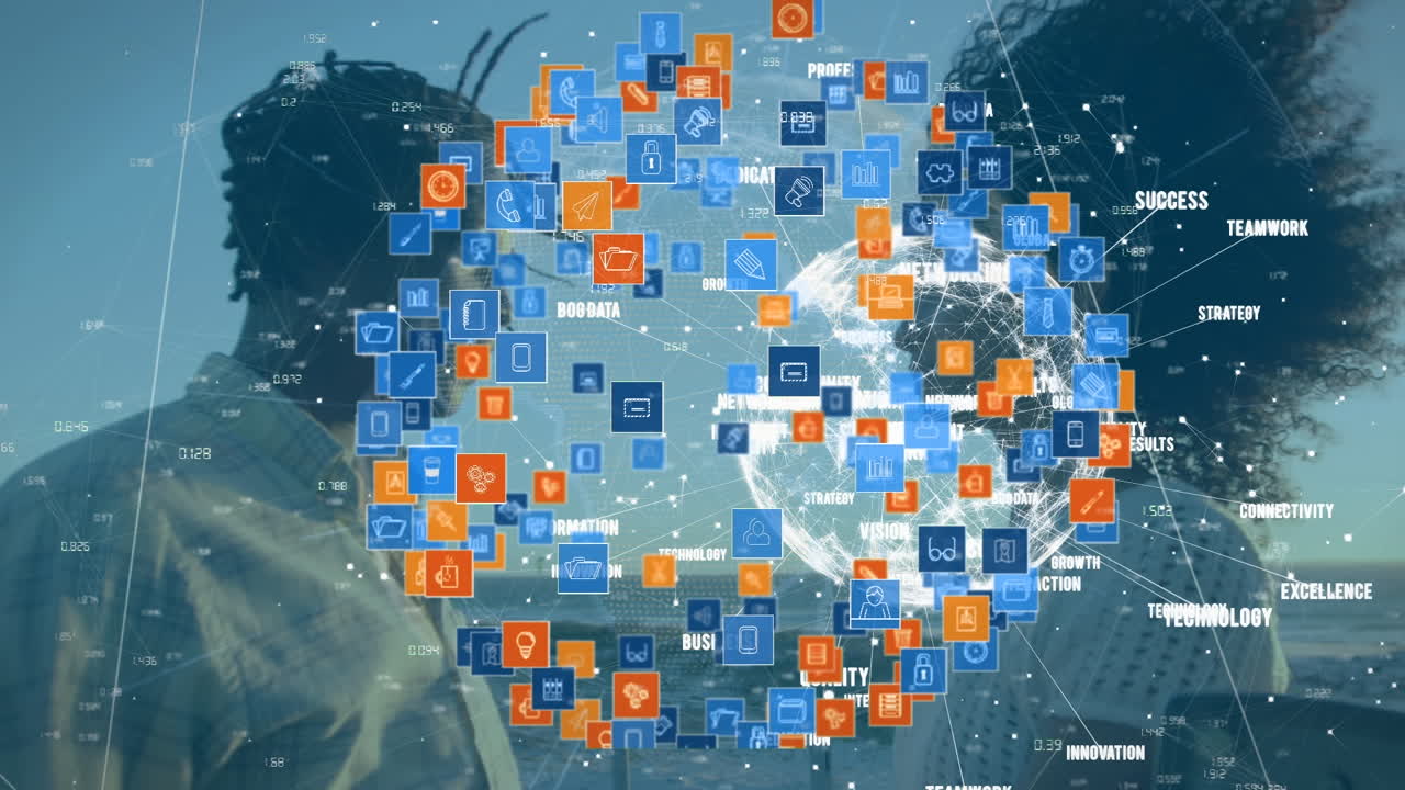 아프리카계 미국인 커플에 대한 미디어 아이콘과의 연결 네트워크의 애니메이션