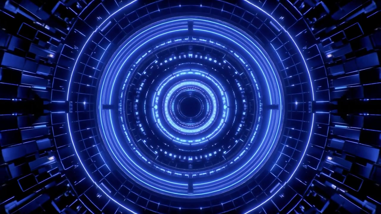 Sfondo Animato di un Tunnel Circolare Blu Luminoso Futuristico