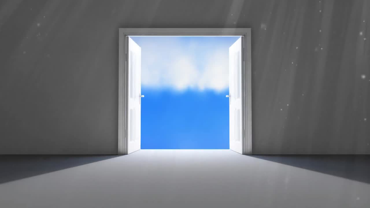 Dark doors opening on a cloudy sky