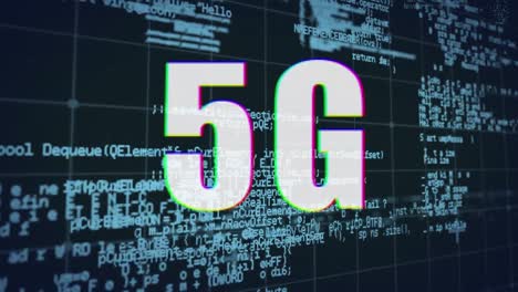 Animation-Von-Weißem-Text,-5g,-Mit-Informations--Und-Datenverarbeitung,-Auf-Schwarz