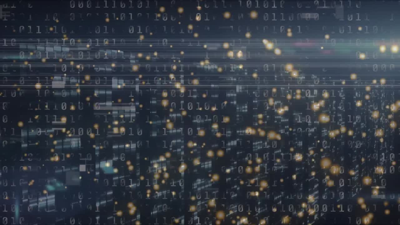 Animation of dots and data on black background