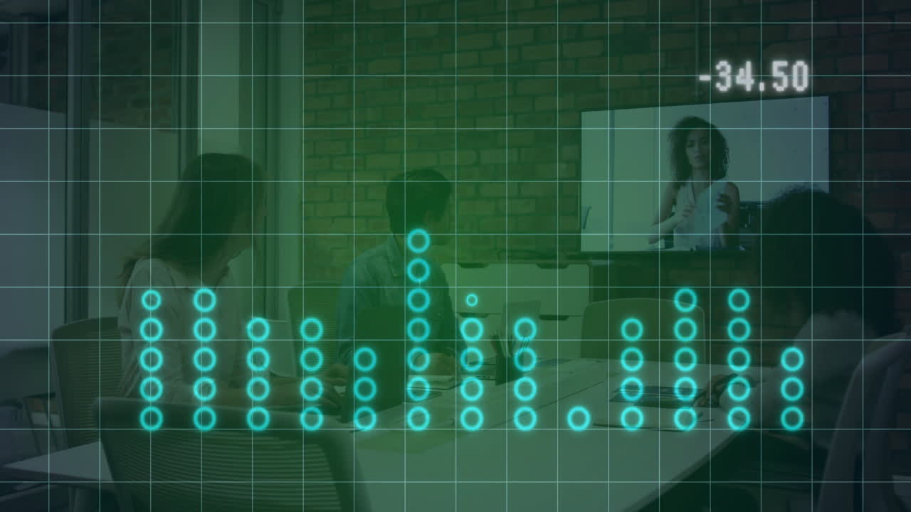 In school, animation of digital data overlaying video conference during meeting