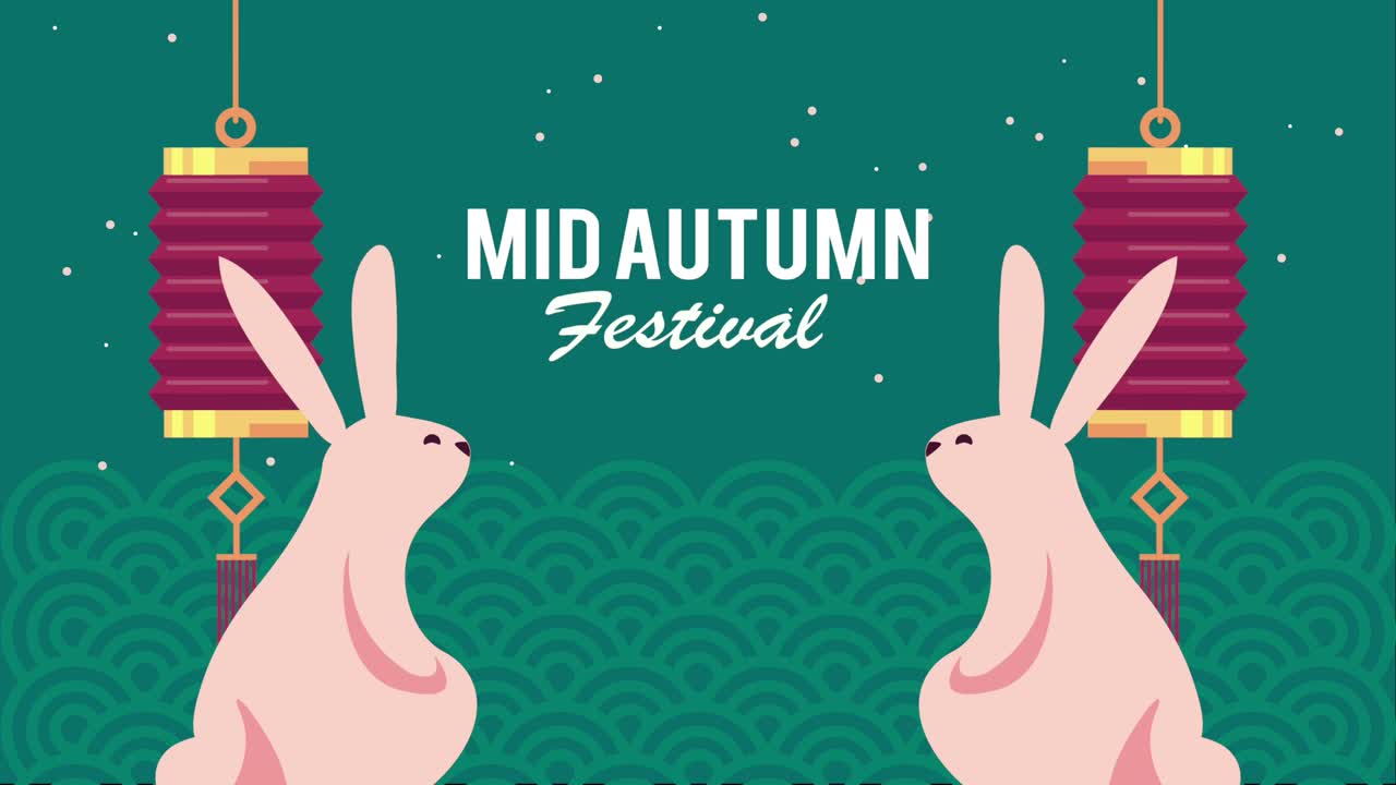 happy moon festival lettering with rabbits