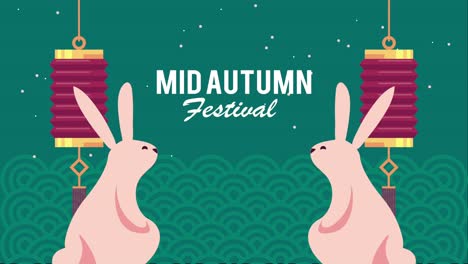 happy moon festival lettering with rabbits