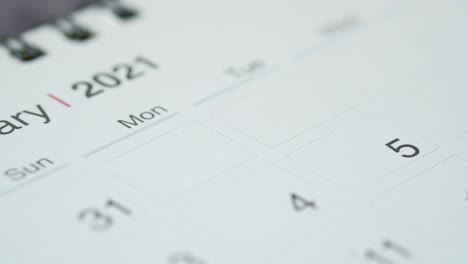 close-up of a 2021 calendar page