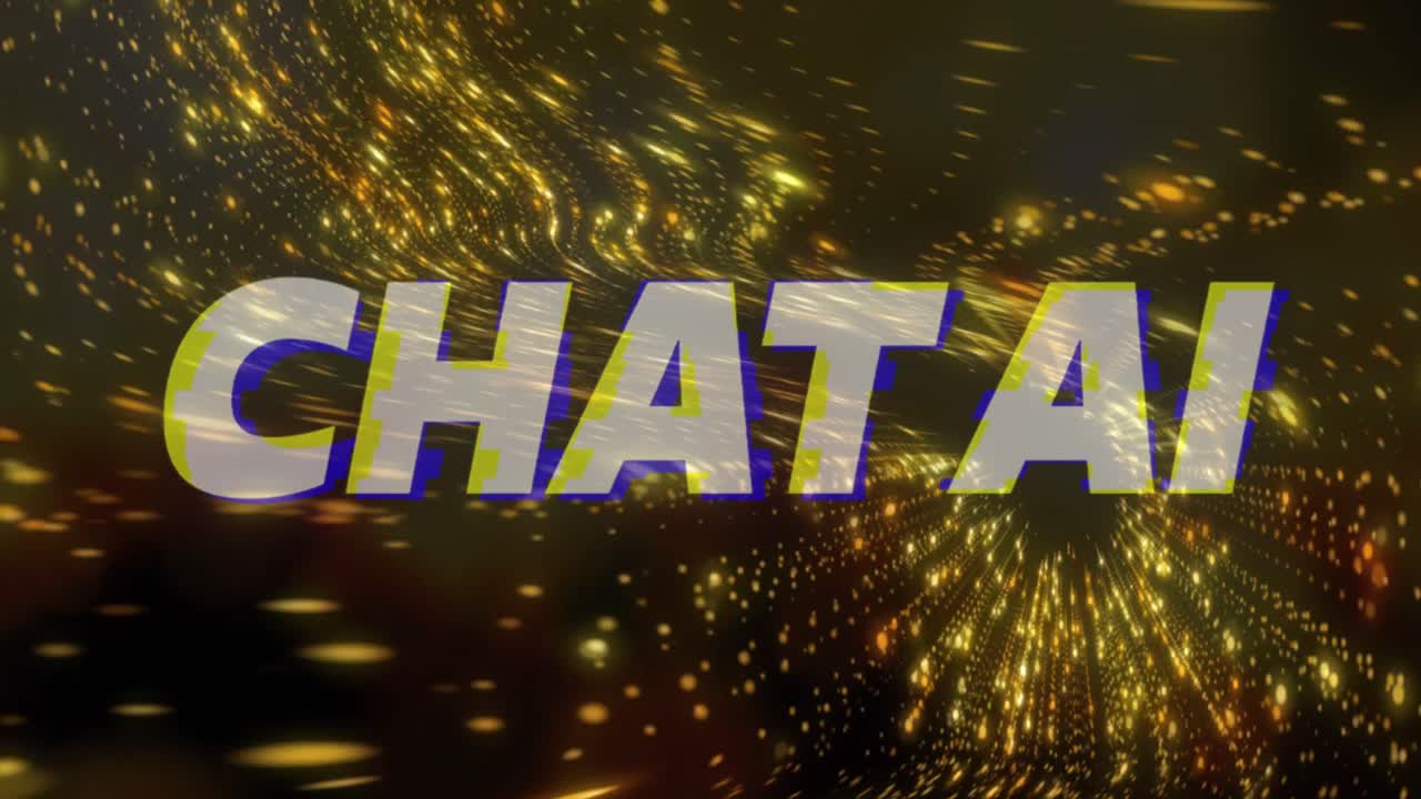 Animation of chat ai text over dynamic abstract pattern over black background