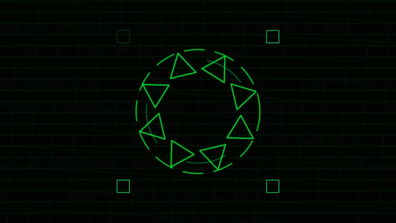 Green Digital HUD Interface With Rotating Geometric Shapes
