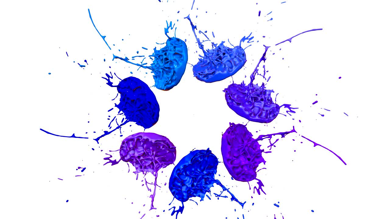 las pinturas 3d bailan en 4k sobre un fondo blanco. simulación de salpicaduras de tinta en un altavoz musical que reproduce música. hermosas salpicadures como un fondo brillante en ultra alta calidad.