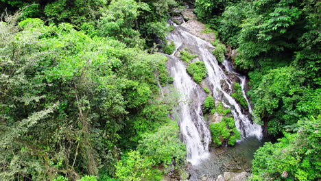 Fly-over-Llanita-waterfall-in-Santa-Fe-district-in-Veraguas-province,-Panama