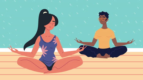interracial couple practicing yoga characters