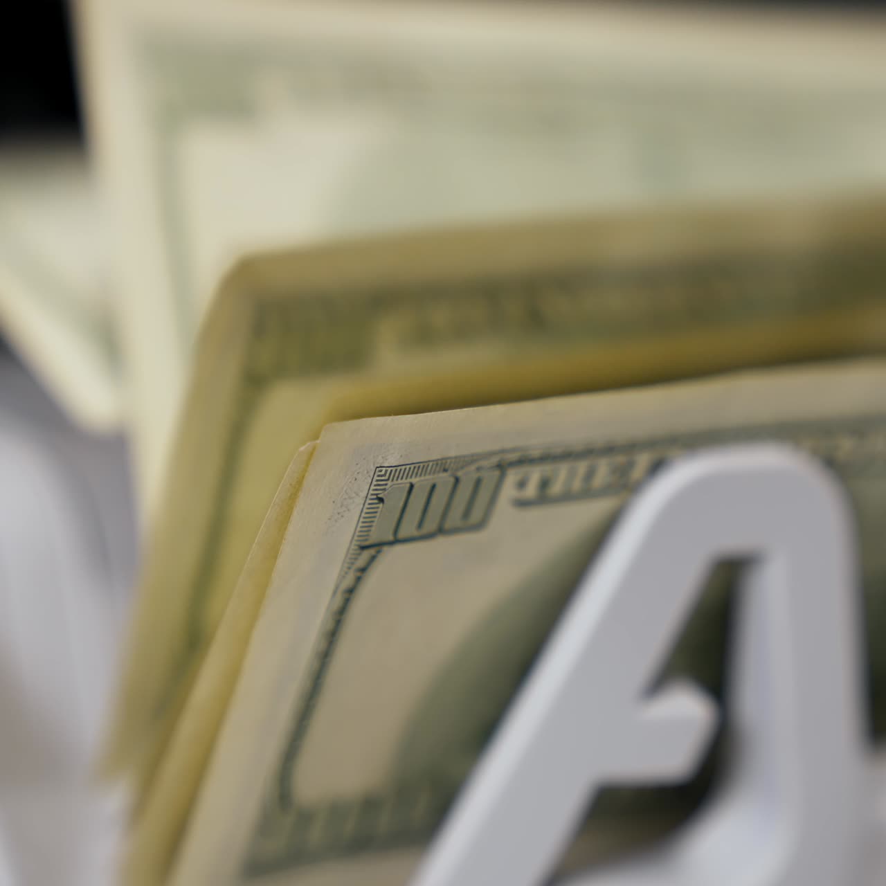 Cash money counting equipment. Currency counting machine counting dollar banknotes. Bank automatic equipment for counting paper money. Close-up