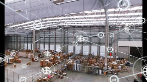 animation of network of connections over warehouse