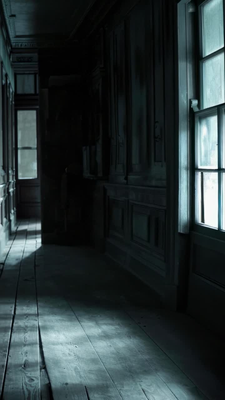 Moody video scene with a dimly lit hallway and a window casting soft light
