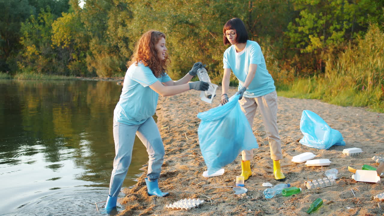 Volunteers Cleaning Up a Riverbank