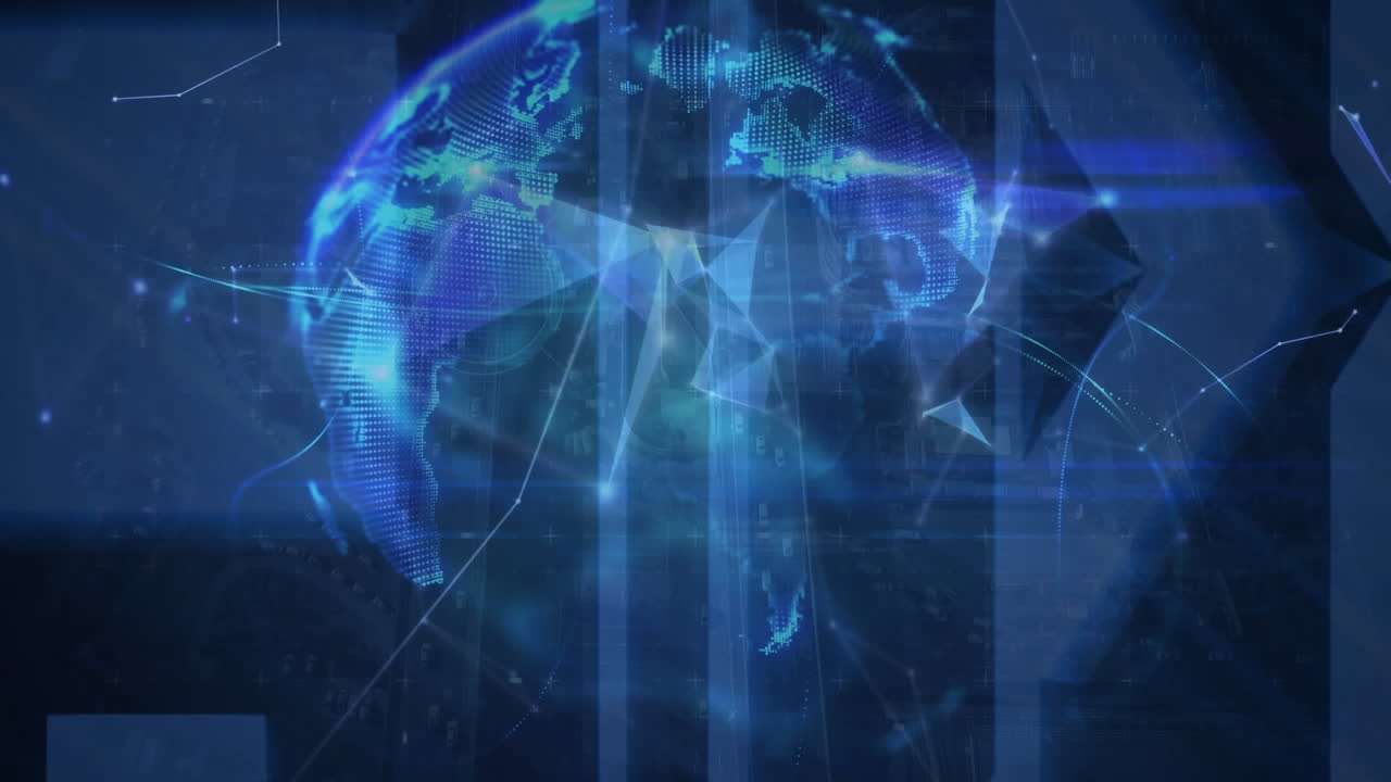 animation of scientific data processing and network of connections on ...