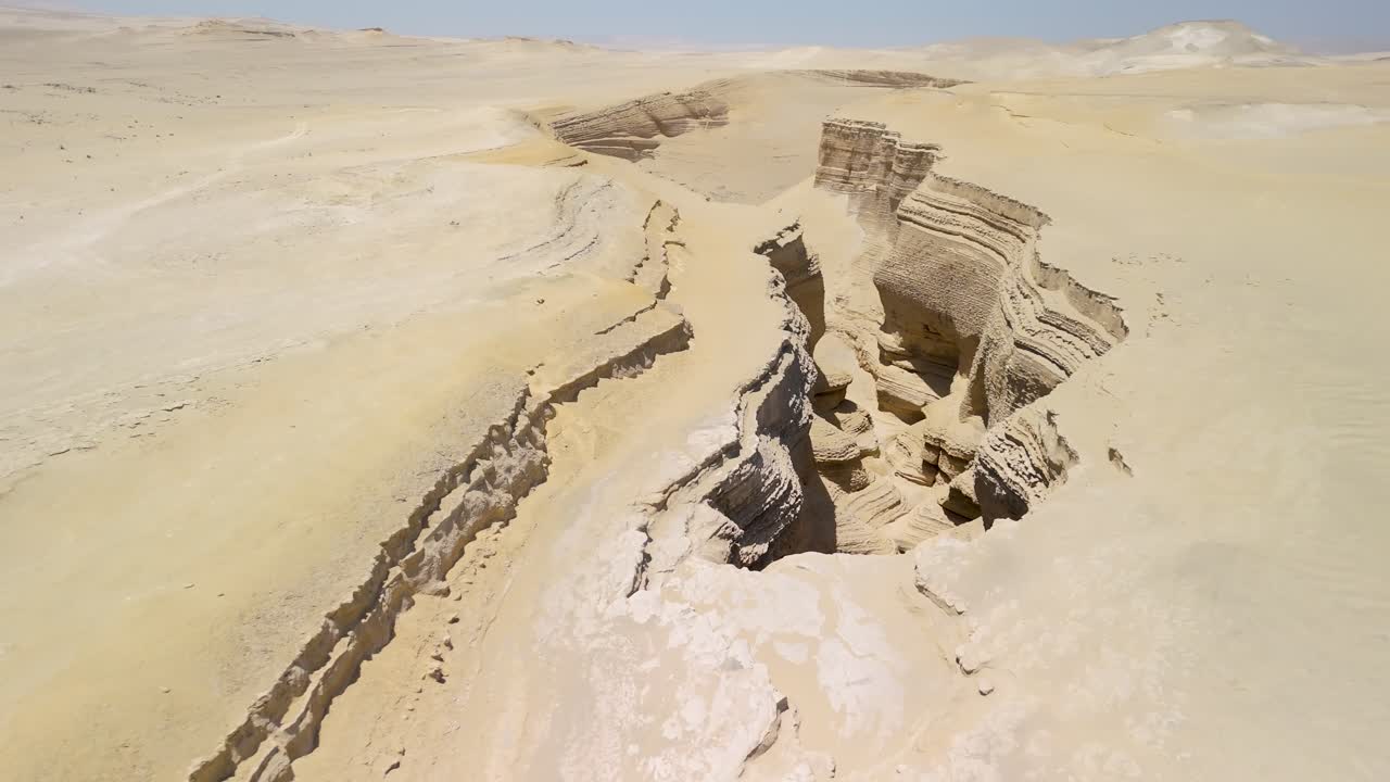 Wide aerial shot of the magnificent Cañon de los Perdidos or Canyon of the Lost a geological wonder carved into the vast desert of Ica Peru