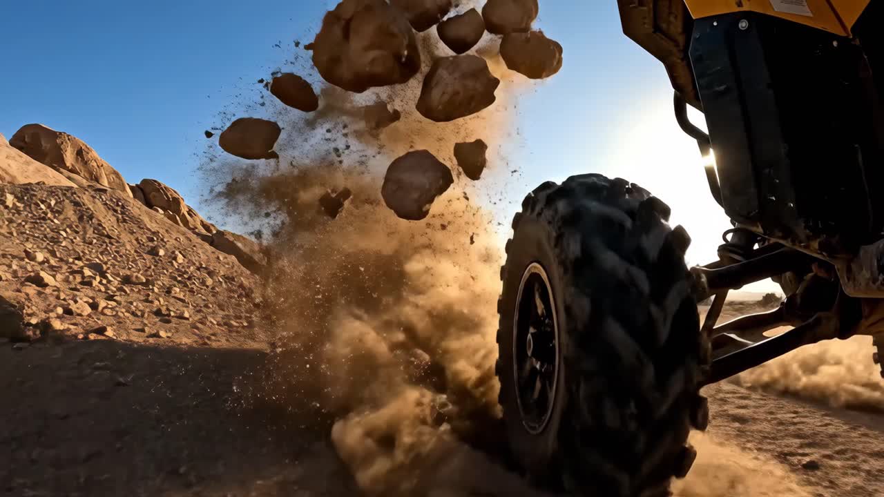 Off-Road Vehicle Driving Through Desert Landscape