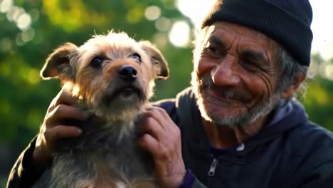 an emotional bond between a man and his dog: a heartwarming moment of connection and joy captured in nature's embrace