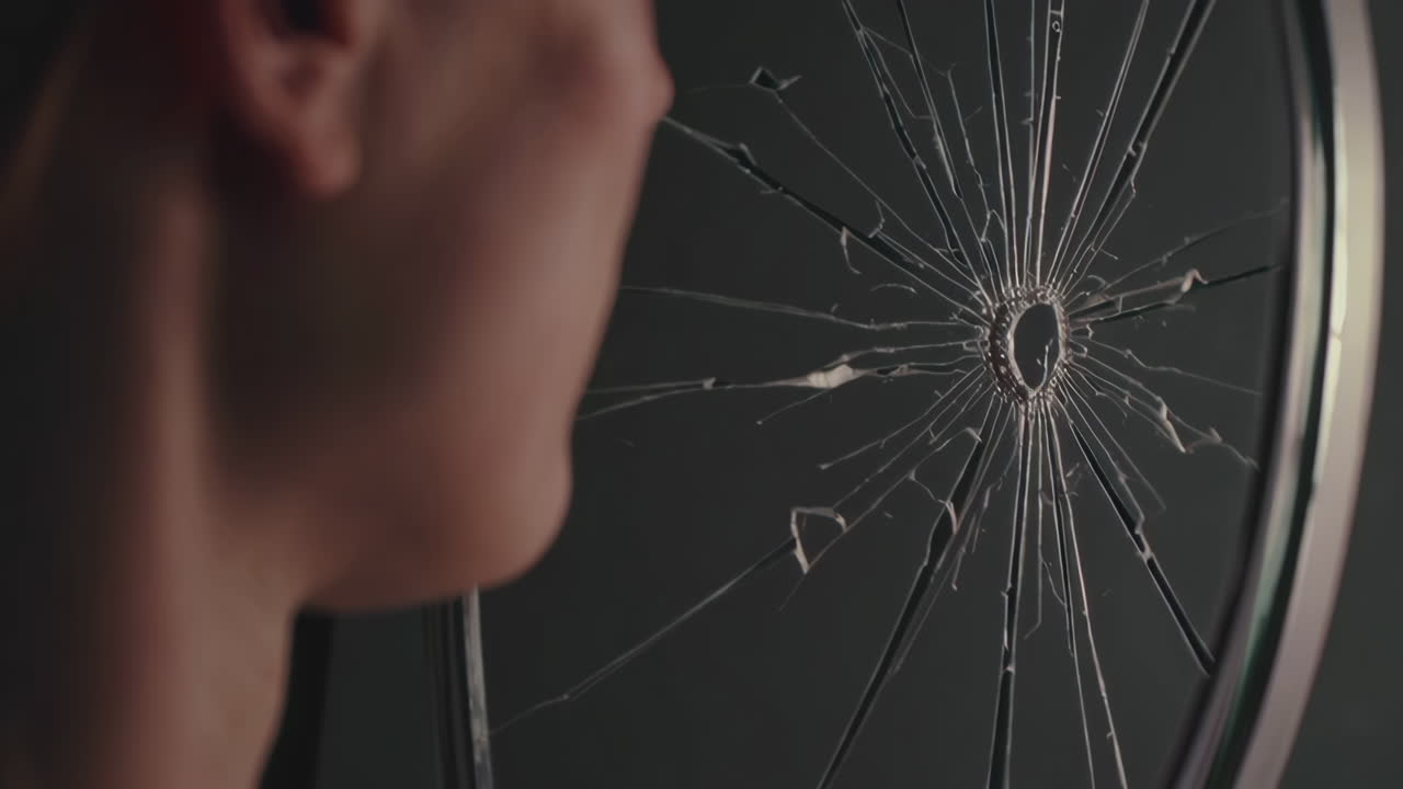 Person looking at a broken mirror
