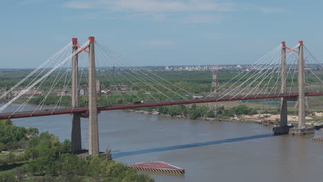 aerial view of cable-stayed bridge of zárate - brazo largo connects buenos aires and entre ríos, argentina.