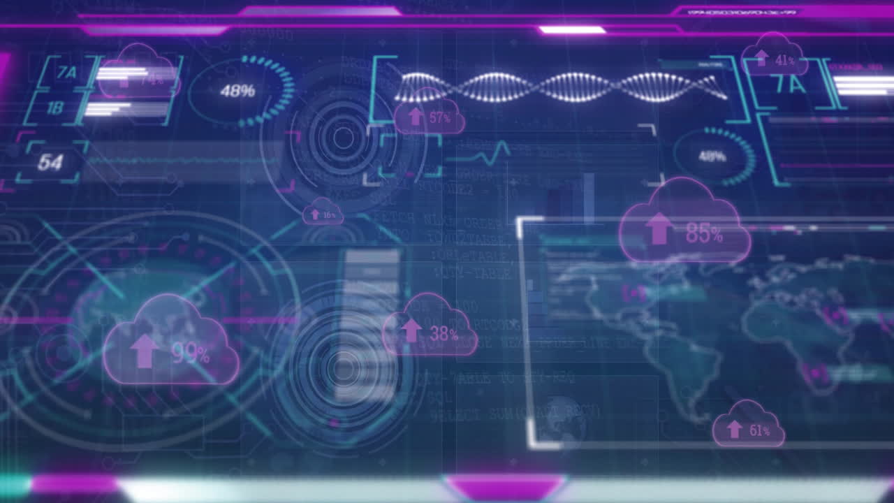 animación de escaneo de alcance con procesamiento de datos en fondo azul