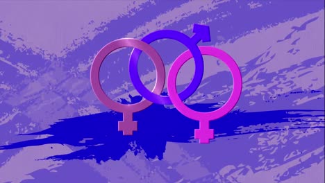 animación de signo bisexual sobre salpicaduras de pintura azul contra un fondo abstracto