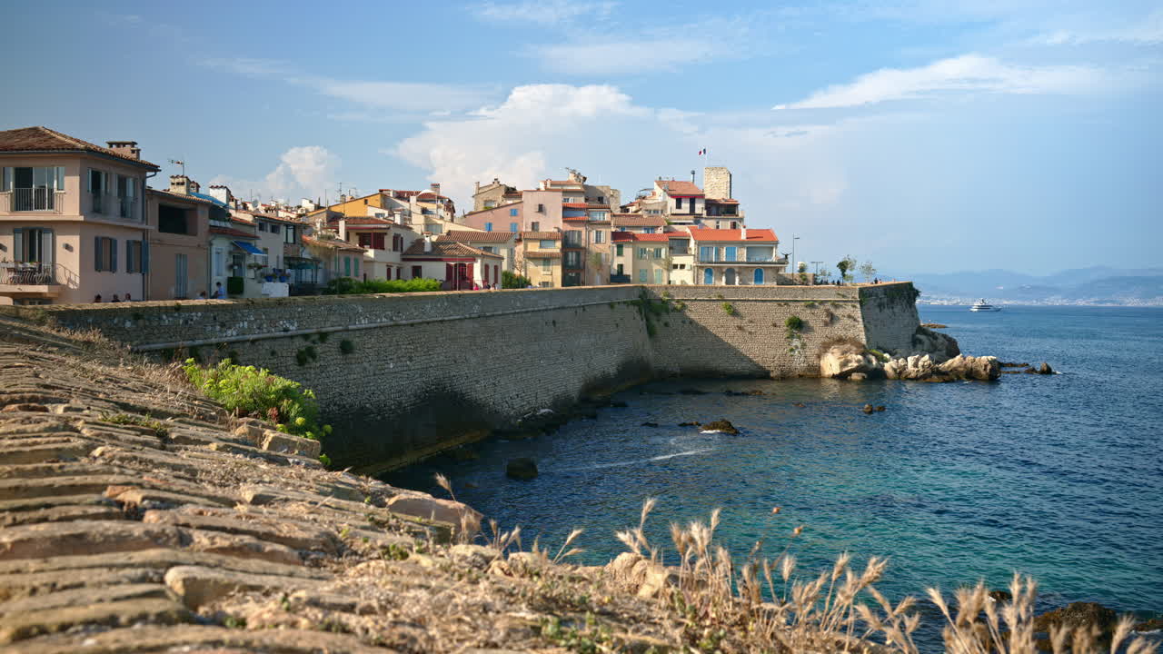 View of different buildings on the coast in Antibes, France