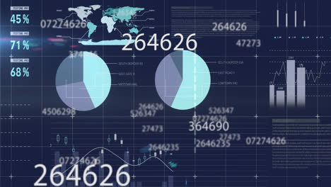 Animation of statistics and data processing on black background