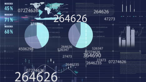 animation of statistics and data processing on black background