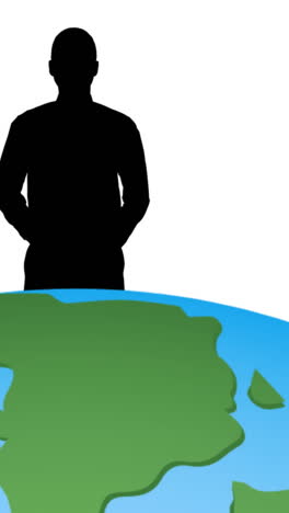 animation of man shadow and globe on white background