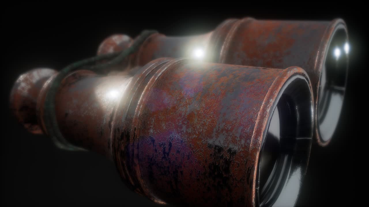 viejos binoculares sobre un fondo negro