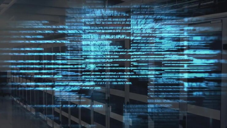 Digital datakode som overlapper serverromsinfrastruktur