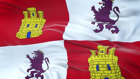 castile and leon (autonomous community in spain) flag waving in the wind with highly detailed fabric texture. seamless loop
