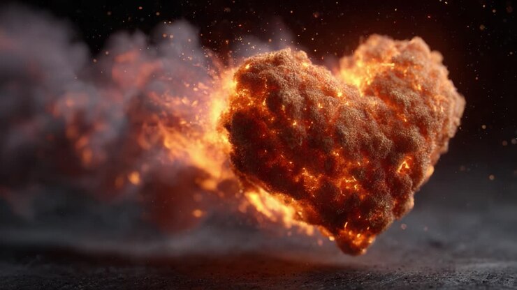 A Vibrant Heart of Flames: A Powerful Visual Representation of Passion, Emotion, and Energy Captured in Fiery Clarity Amidst an Ethereal Background
