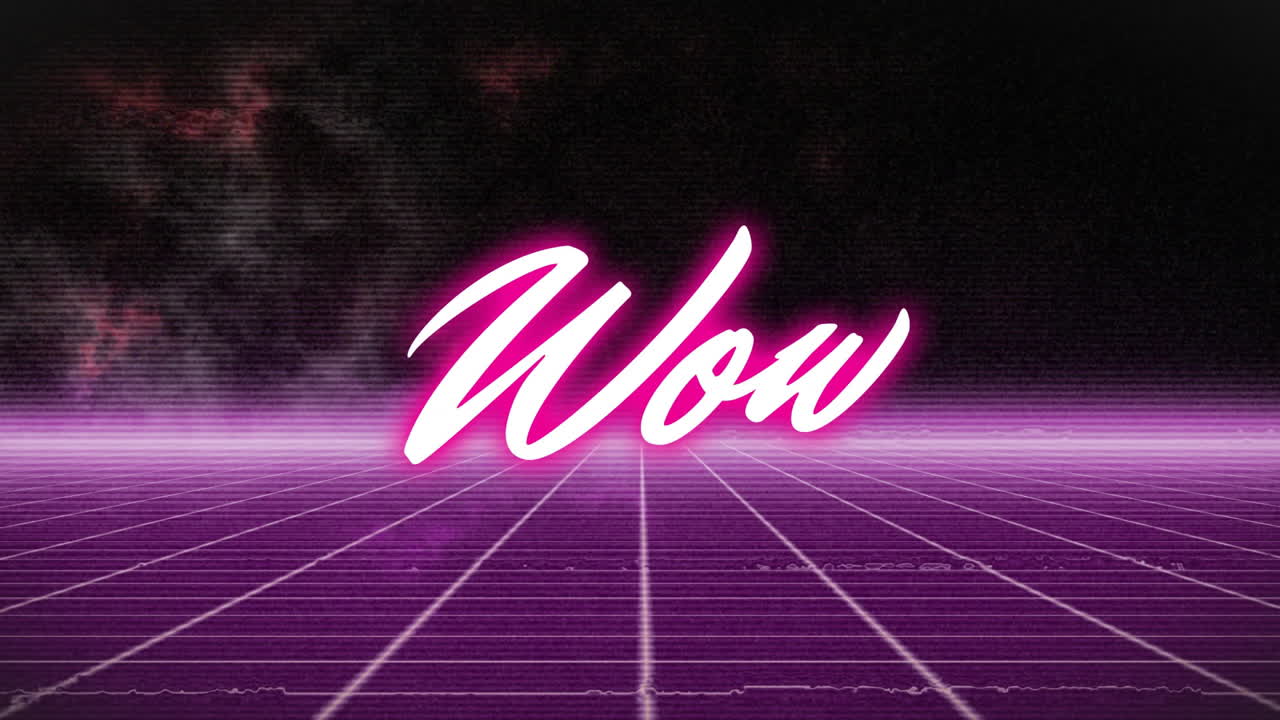 배경의 공간에 대한 그리드 패턴에 대한 와우 텍스트의 애니메이션