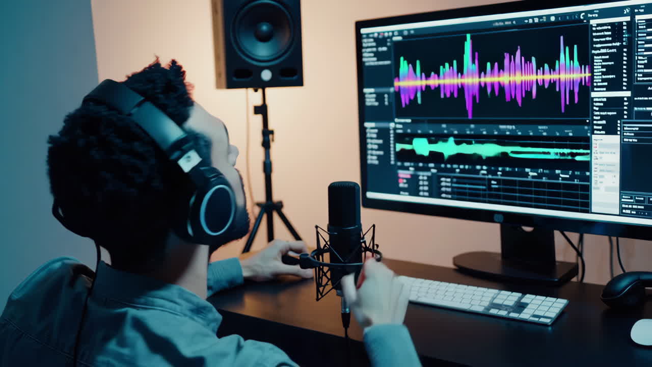 productor de música en el estudio de grabación