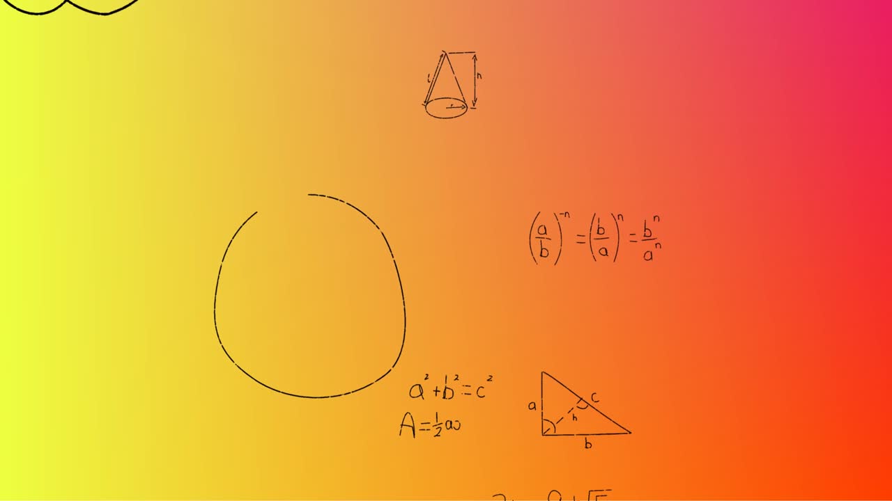 Animation of hand written mathematical formulae over yellow to red background