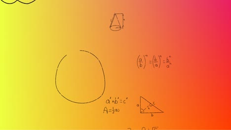 animación de fórmulas matemáticas escritas a mano sobre un fondo amarillo a rojo