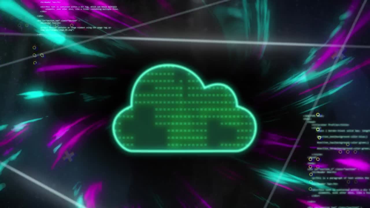 Animation of cloud, data processing over light trails