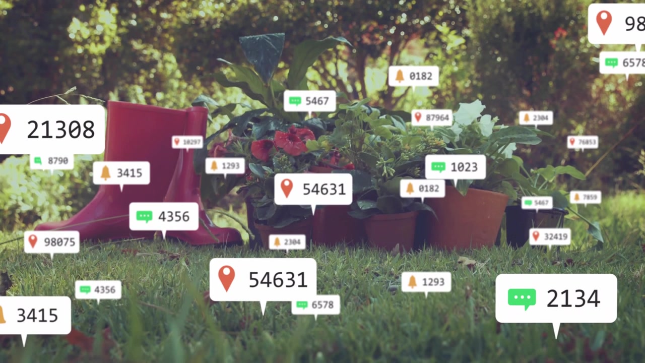 Single badge appearing by plants, badges spreading, layering showing rising interest around boots