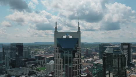 the iconic at&t building dominates the nashville skyline