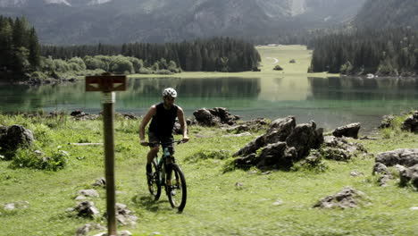 Mountain biker by the lake