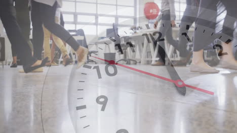 animation of clock moving over business people walking in office