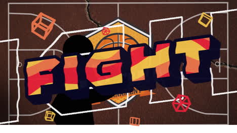 animación del texto de lucha sobre la silueta del jugador de baloncesto
