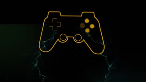 Animation-of-game-controller-over-abstract-pattern-against-black-background