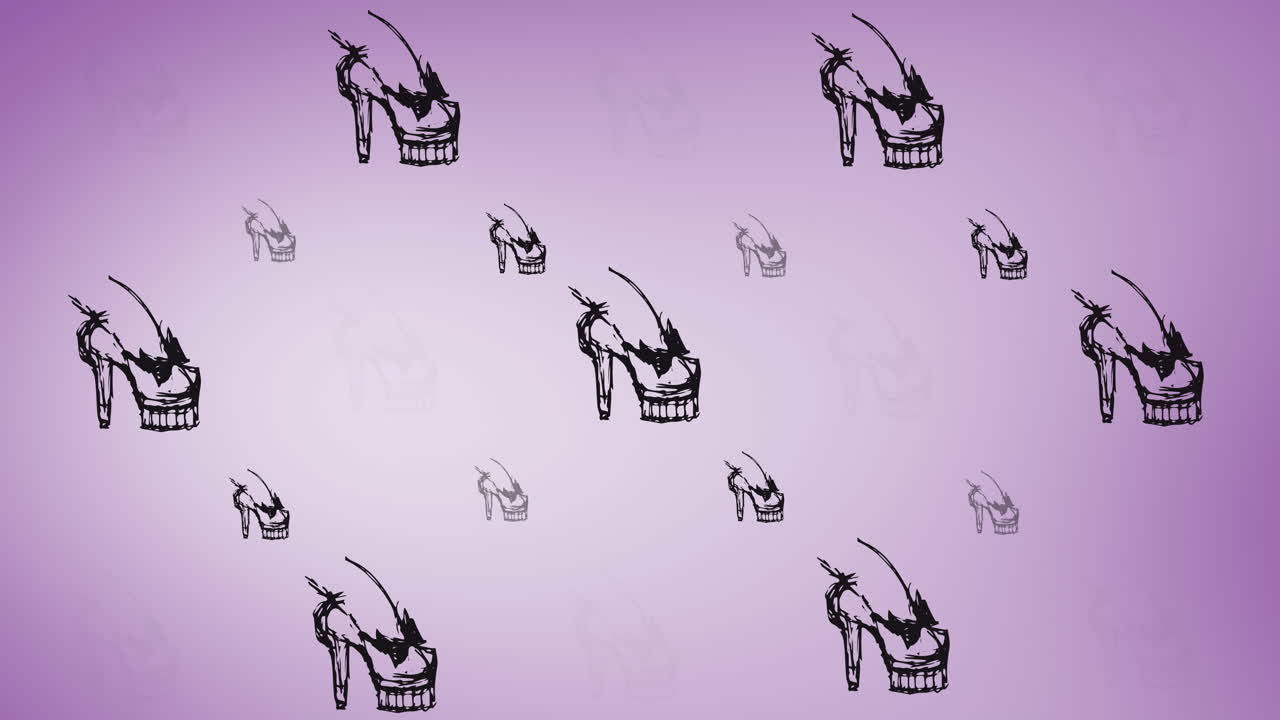 animación de tacones altos repetidos en un fondo púrpura