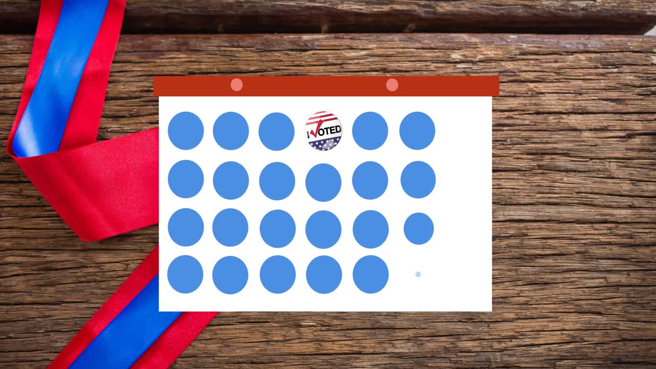 animación de la tarjeta de plantilla de token y el texto de votación que se mueve sobre la cinta y el fondo de madera