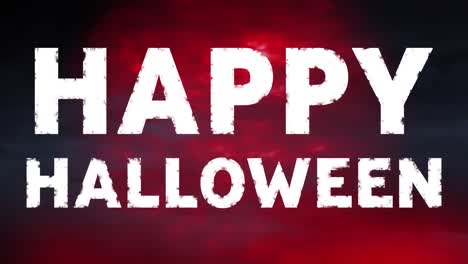 Animation-of-happy-halloween-text-over-light-spots-on-red-background