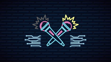 wall with neon light karaoke label